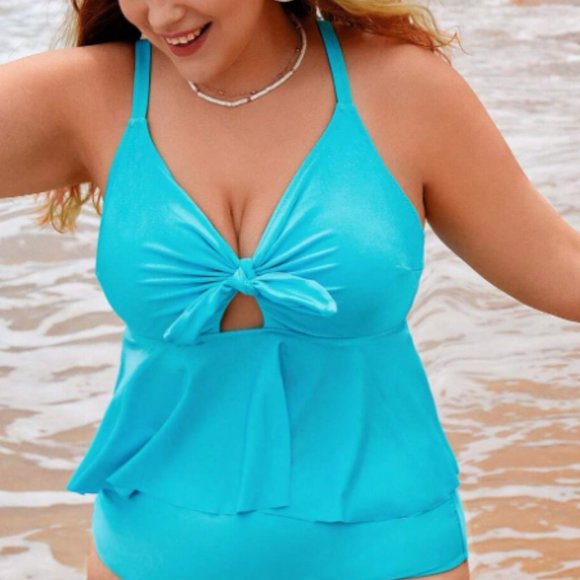 NWOT SHEIN Leisure Plus Ruffle Hem Knot Front Bikini Swimsuit - Picture 4 of 5